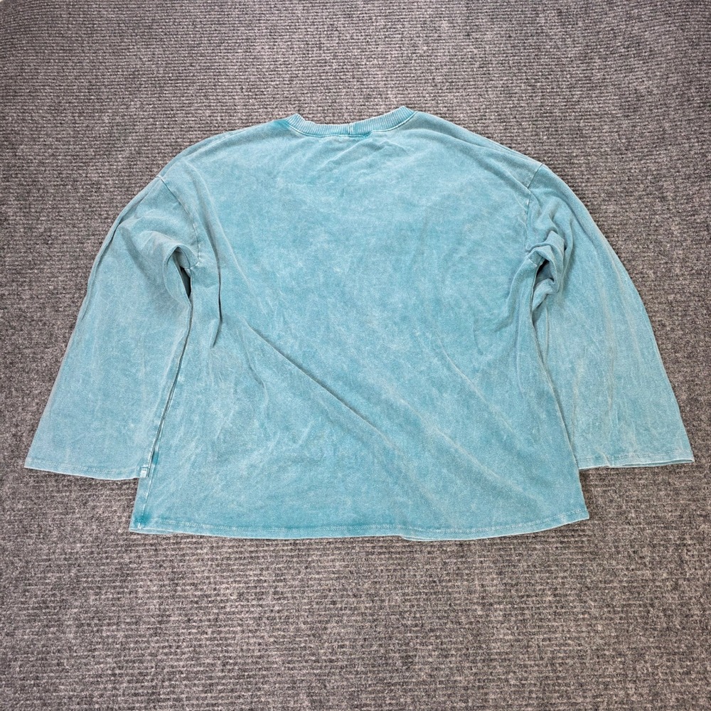 J. HER Mineral Wash Top Women's Size M Teal Blue V-Neck Long Sleeve Cotton NWT - Picture 2 of 8